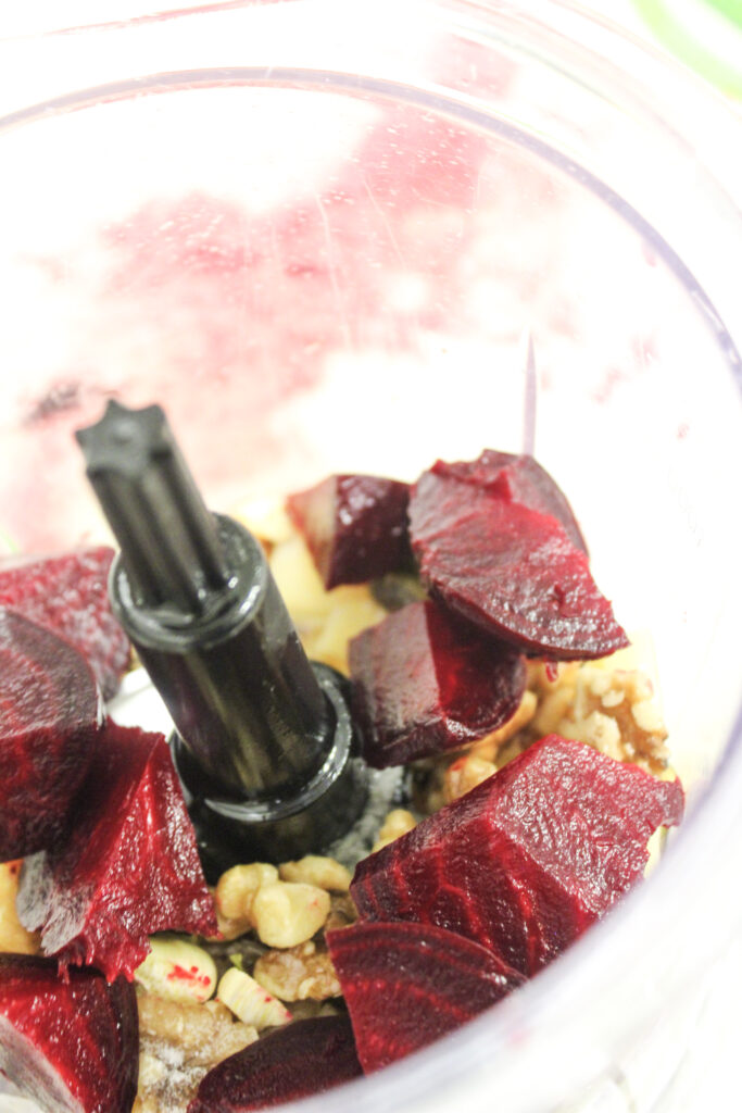 beets and walnuts in a food processor