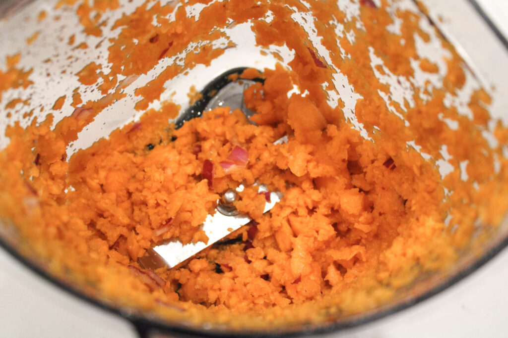 Finished carrot slaw in a blender.