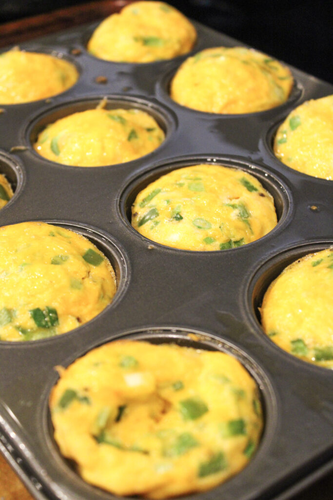 Baked and finished eggie cups in the pan.