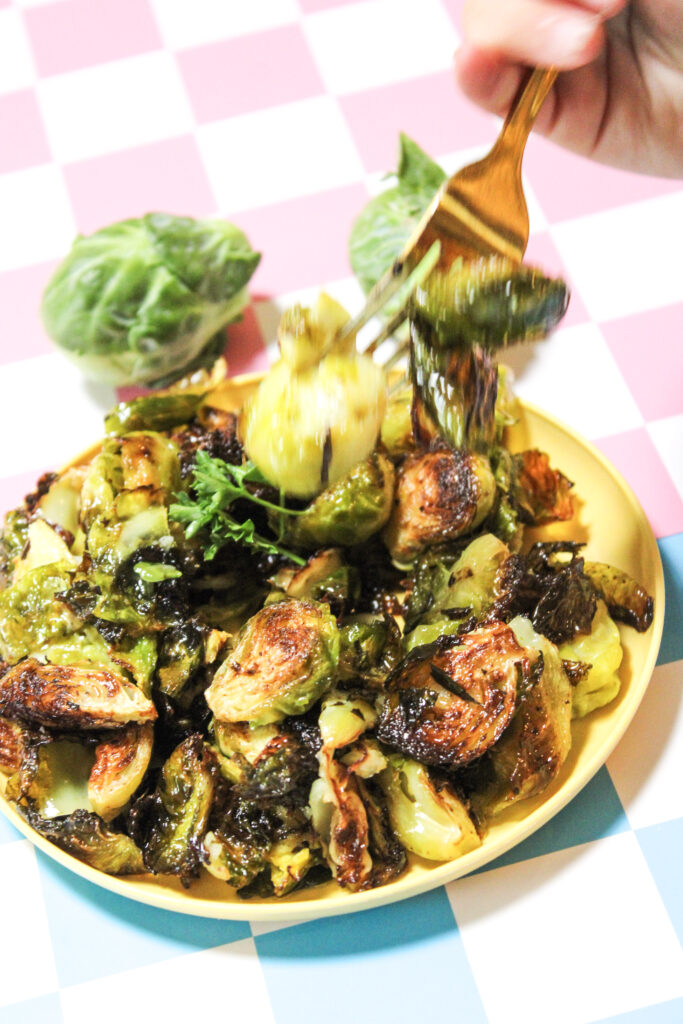 Crispy brussel sprouts ready to eat.