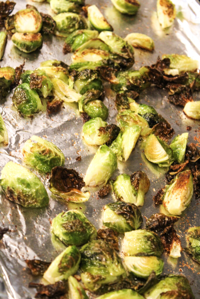 Crispy brussel sprouts fresh out of the oven.